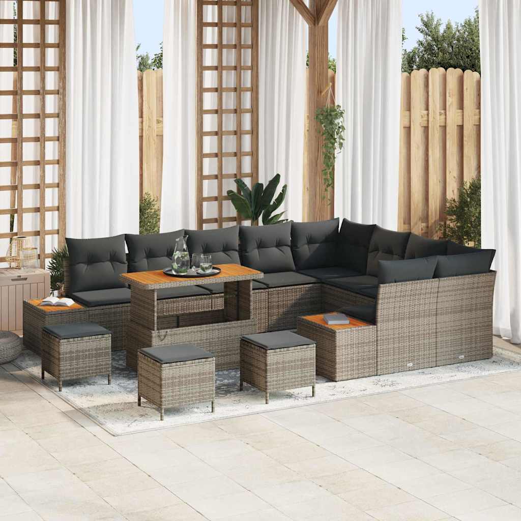 vidaXL Gartensofa-set mit Kissen mit Speicher 13 pcs Grau Poly Rattan