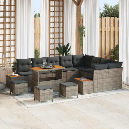 vidaXL Gartensofa-set mit Kissen mit Speicher 13 pcs Grau Poly Rattan