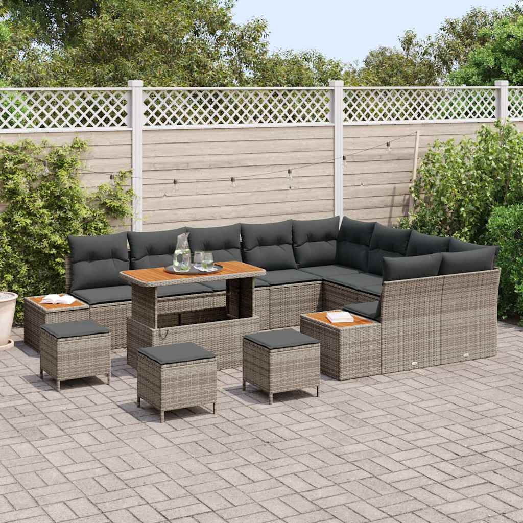vidaXL Gartensofa-set mit Kissen mit Speicher 13 pcs Grau Poly Rattan