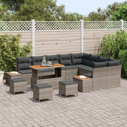 vidaXL Gartensofa-set mit Kissen mit Speicher 13 pcs Grau Poly Rattan
