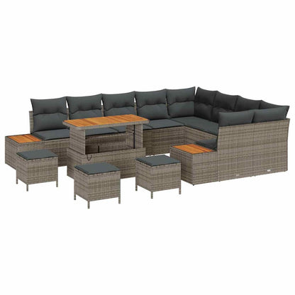 vidaXL Gartensofa-set mit Kissen mit Speicher 13 pcs Grau Poly Rattan