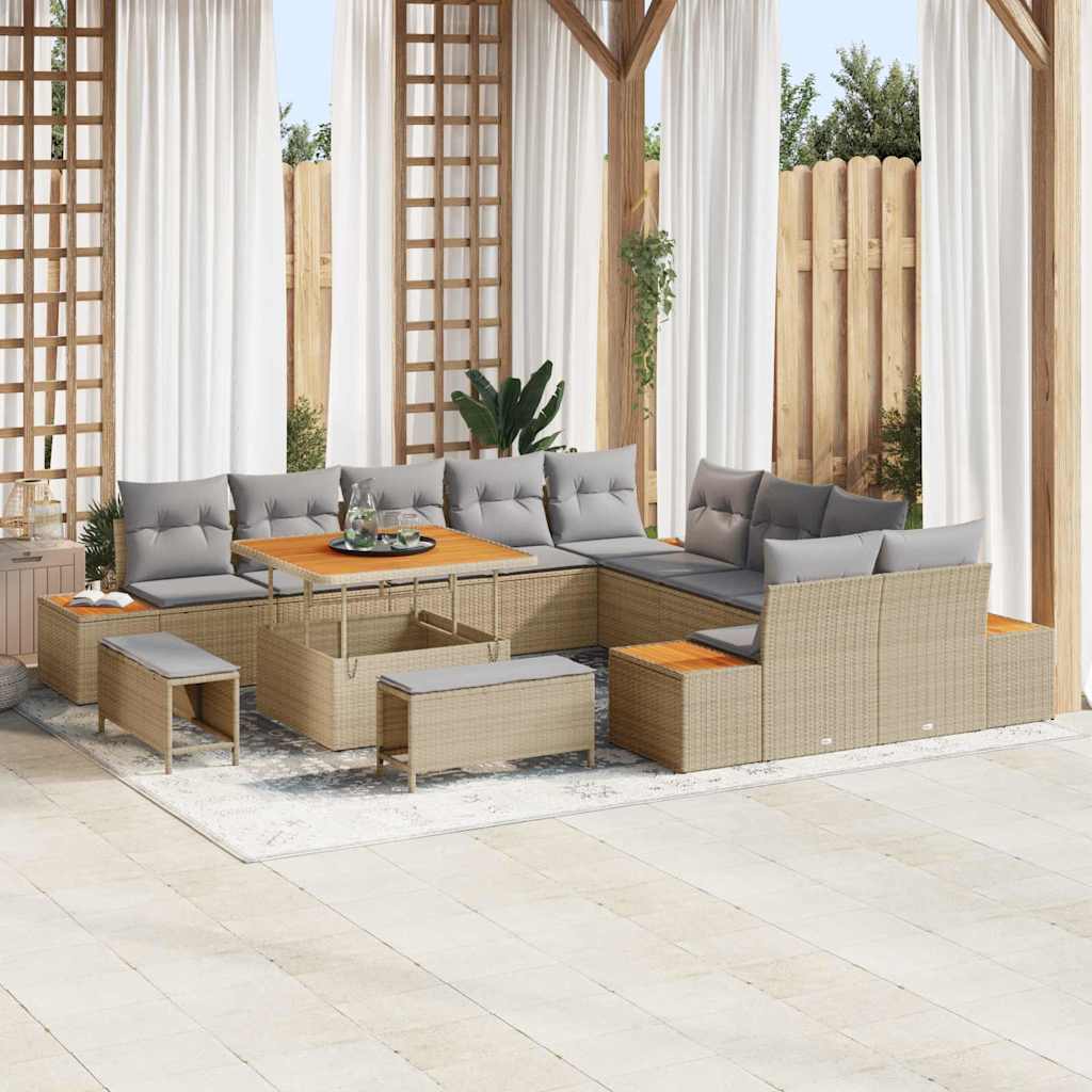 vidaXL Ensemble de canapés de jardin avec coussins et rangements 13 pcs Beige résine tressée