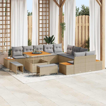 vidaXL Ensemble de canapés de jardin avec coussins et rangements 13 pcs Beige résine tressée