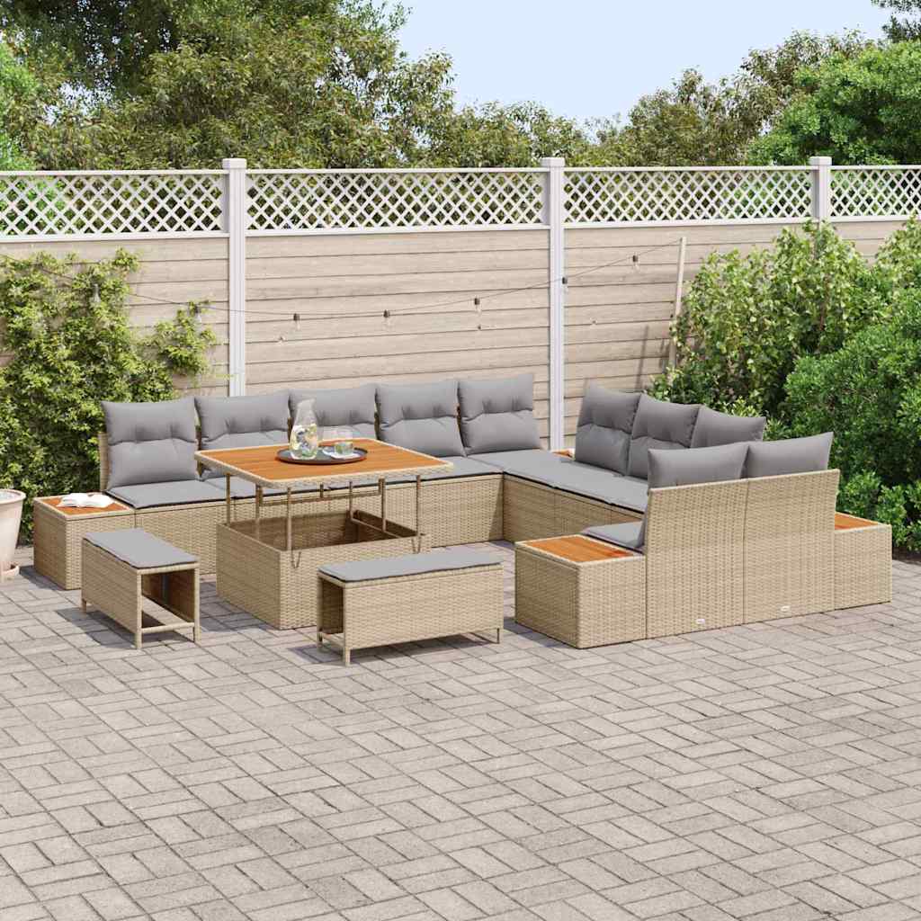 vidaXL Ensemble de canapés de jardin avec coussins et rangements 13 pcs Beige résine tressée