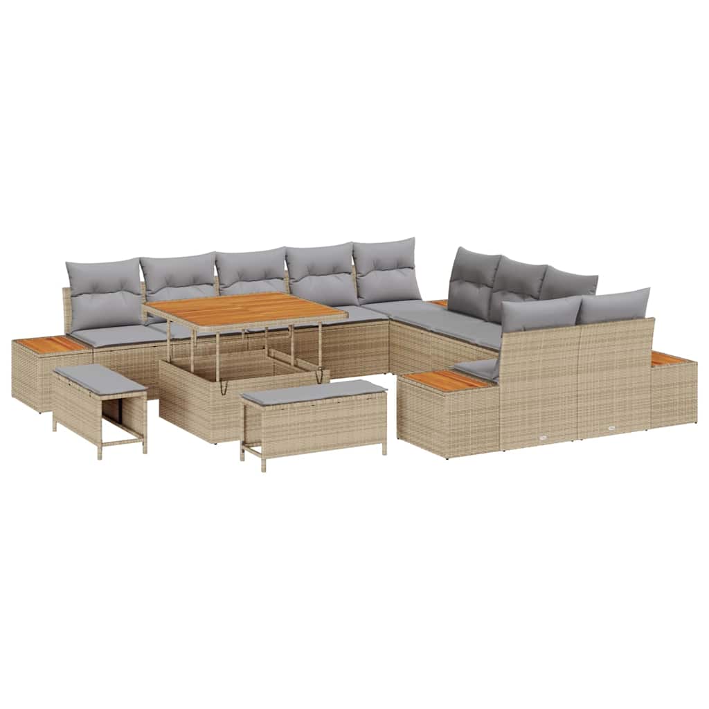 vidaXL Ensemble de canapés de jardin avec coussins et rangements 13 pcs Beige résine tressée