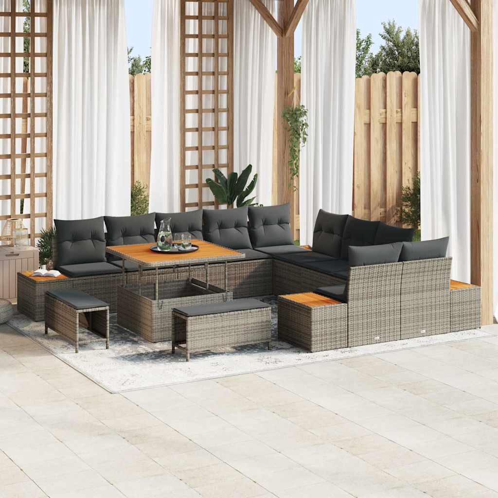 Gartensofa-set mit Kissen mit Speicher 13 pcs Grau Poly Rattan