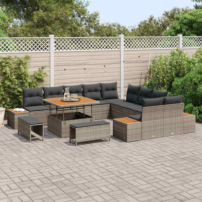 Gartensofa-set mit Kissen mit Speicher 13 pcs Grau Poly Rattan