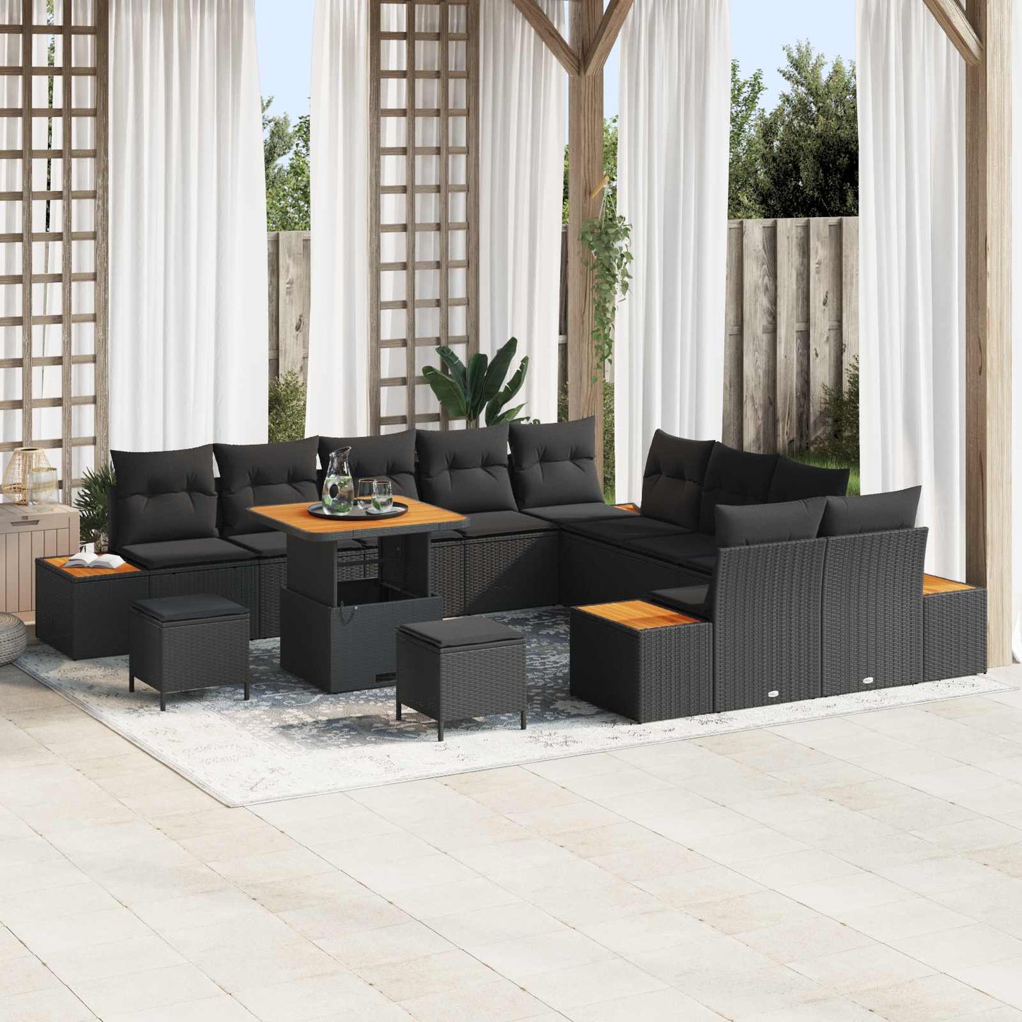 Gartensofa-set mit Kissen 13 pcs Schwarz Poly Rattan