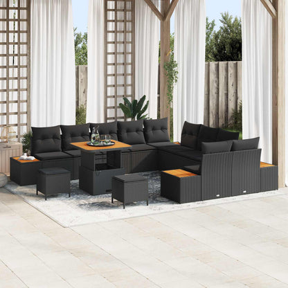 Gartensofa-set mit Kissen 13 pcs Schwarz Poly Rattan
