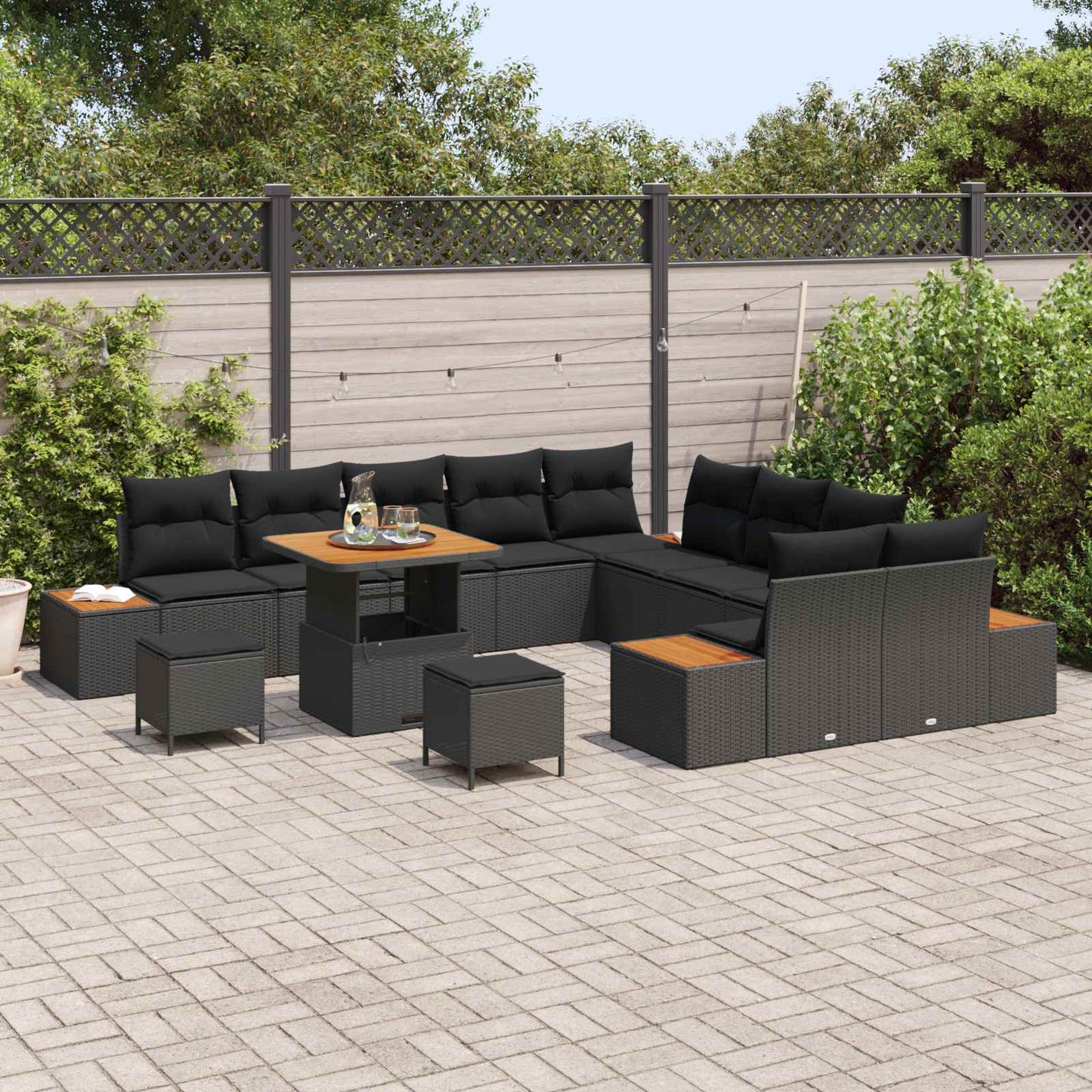 Gartensofa-set mit Kissen 13 pcs Schwarz Poly Rattan