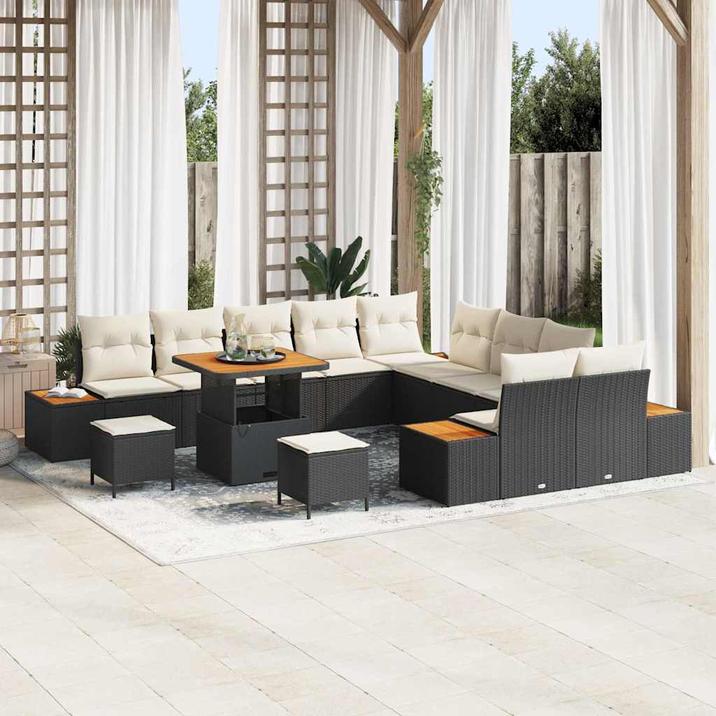 vidaXL Gartensofa-set mit Kissen 13 pcs Schwarz Poly Rattan