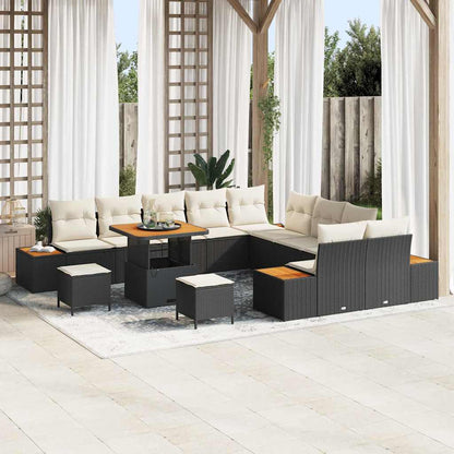 vidaXL Gartensofa-set mit Kissen 13 pcs Schwarz Poly Rattan