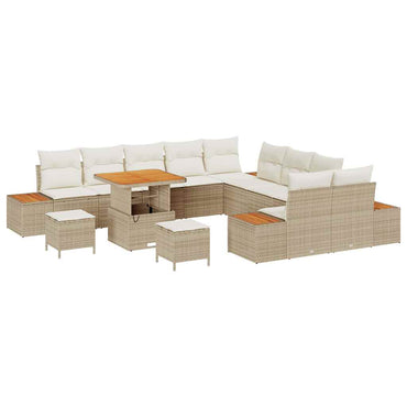 vidaXL Ensemble de canapés de jardin avec coussins et rangements 13 pcs Beige résine tressée