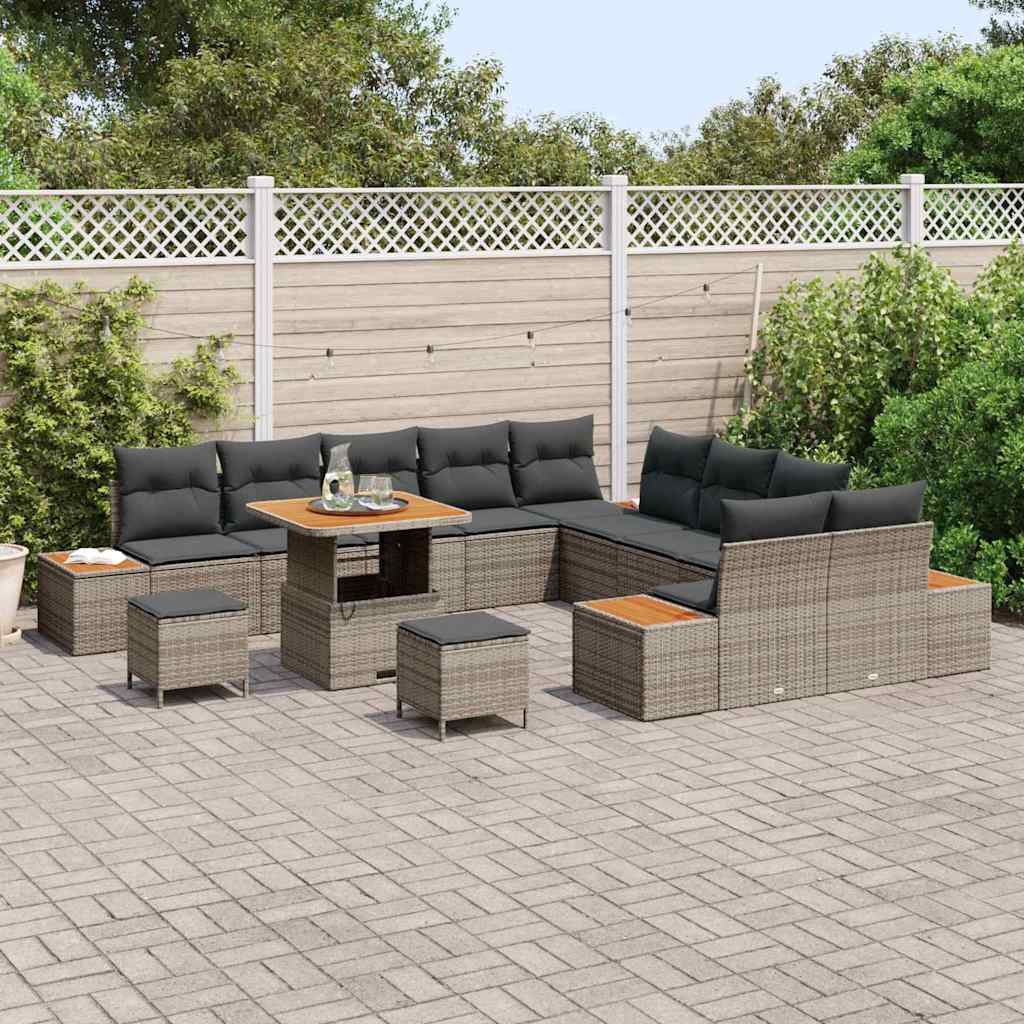 vidaXL Gartensofa-set mit Kissen mit Speicher 13 pcs Grau Poly Rattan