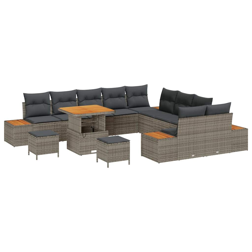 vidaXL Gartensofa-set mit Kissen mit Speicher 13 pcs Grau Poly Rattan