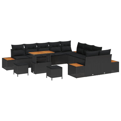 Gartensofa-set mit Kissen 13 pcs Schwarz Poly Rattan