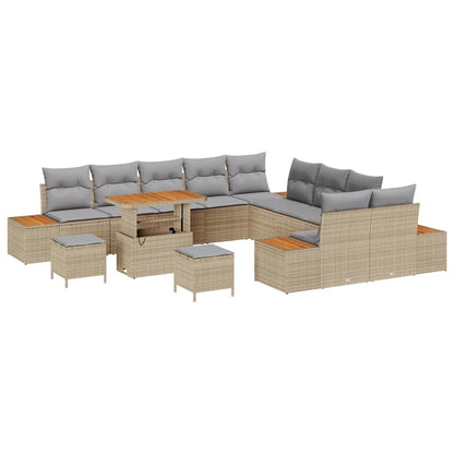 Gartensofa-set mit Kissen mit Speicher 13 pcs Beige Poly Rattan