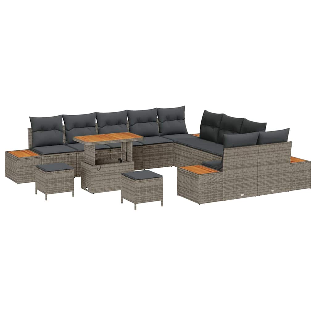 vidaXL Gartensofa-set mit Kissen mit Speicher 13 pcs Grau Poly Rattan