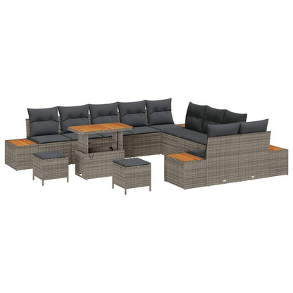 vidaXL Gartensofa-set mit Kissen mit Speicher 13 pcs Grau Poly Rattan