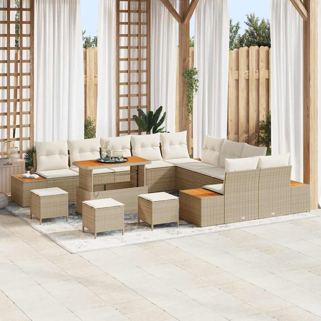 Gartensofa-set mit Kissen mit Speicher 14 pcs Beige Poly Rattan