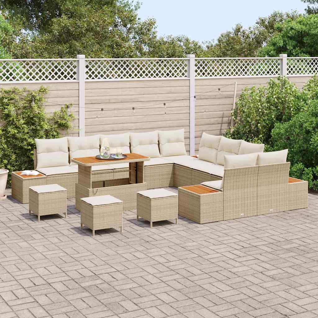 Gartensofa-set mit Kissen mit Speicher 14 pcs Beige Poly Rattan