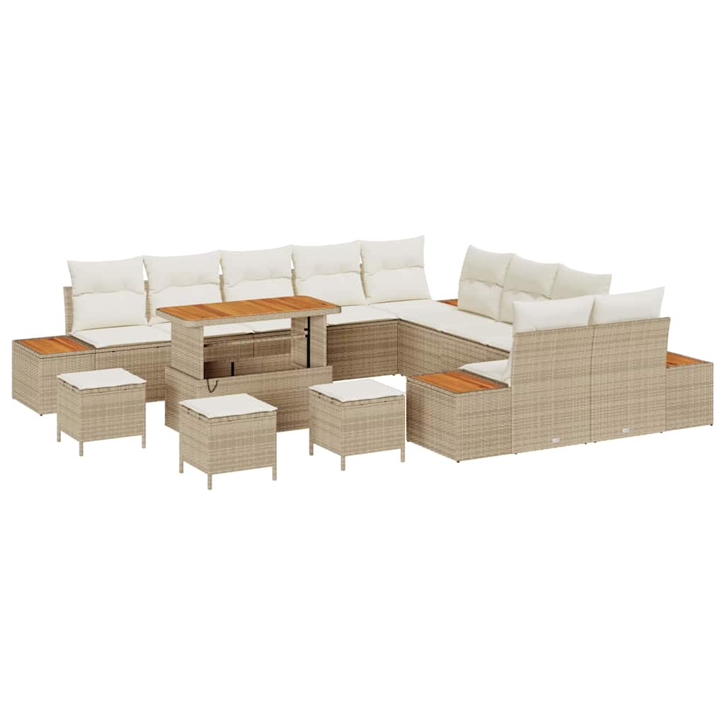 Gartensofa-set mit Kissen mit Speicher 14 pcs Beige Poly Rattan