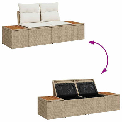 Gartensofa-set mit Kissen mit Speicher 14 pcs Beige Poly Rattan