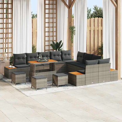 Gartensofa-set mit Kissen mit Speicher 14 pcs Grau Poly Rattan