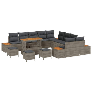 vidaXL Gartensofa-set mit Kissen mit Speicher 14 pcs Grau Poly Rattan