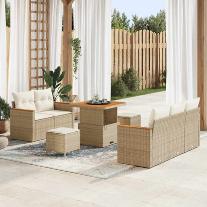 Gartensofa-set mit Kissen 10 pcs Beige und Creme Poly-Rattan