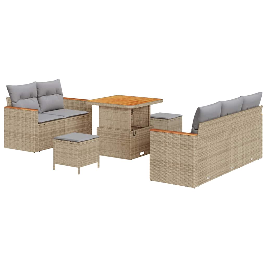 Gartensofa-set mit Kissen 10 pcs Beige und Hellgrau Poly-Rattan