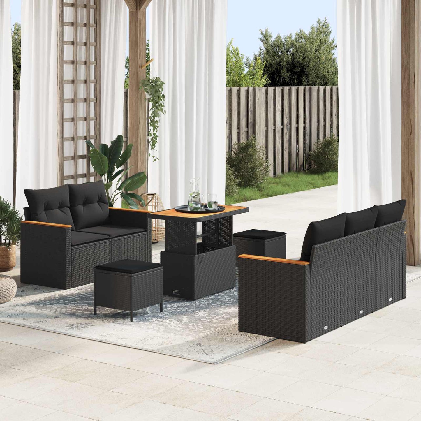 Gartensofa-set mit Kissen 10 pcs Schwarz Poly-Rattan