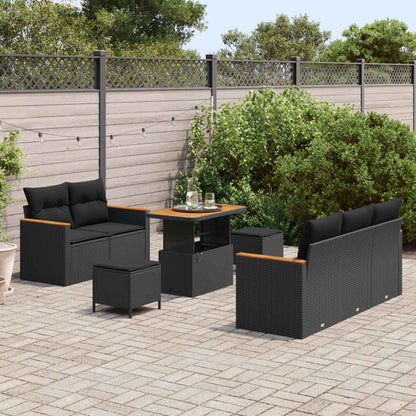 Gartensofa-set mit Kissen 10 pcs Schwarz Poly-Rattan