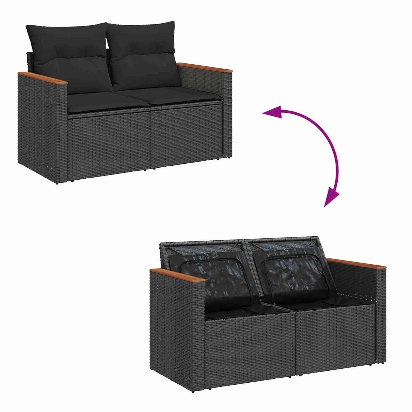 Gartensofa-set mit Kissen 10 pcs Schwarz Poly-Rattan