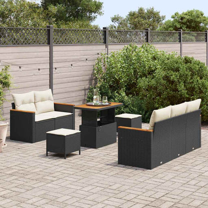 Gartensofa-set mit Kissen 10 pcs Schwarz und Creme Poly-Rattan