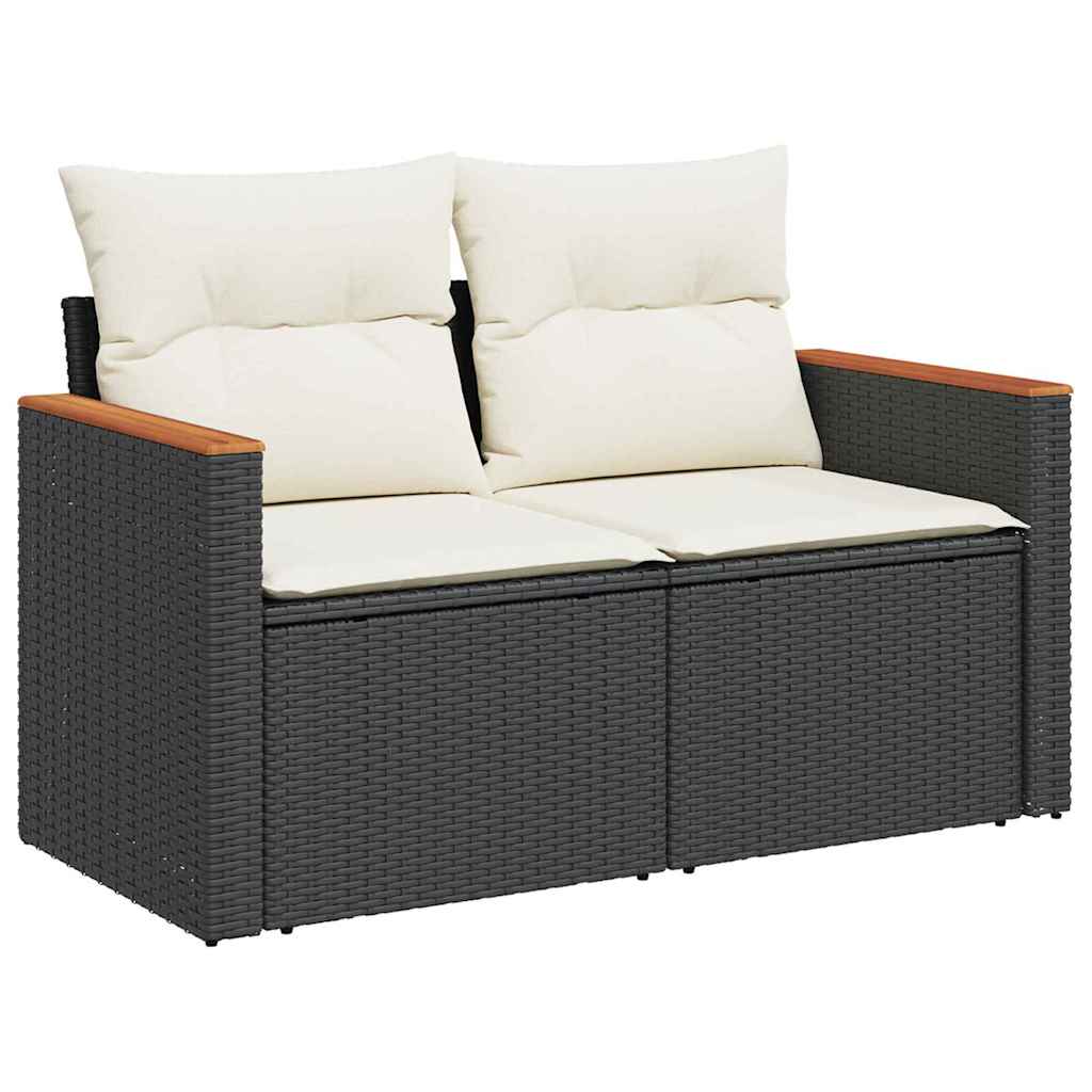 Gartensofa-set mit Kissen 10 pcs Schwarz und Creme Poly-Rattan