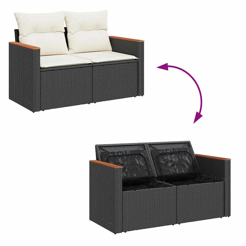 Gartensofa-set mit Kissen 10 pcs Schwarz und Creme Poly-Rattan