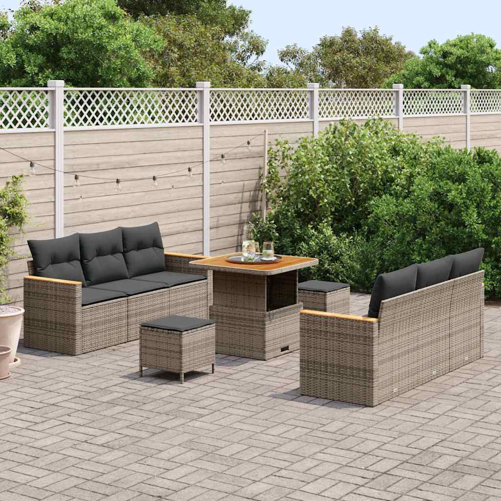 vidaXL Salon de jardin avec coussins 11 pcs Gris résine tressée