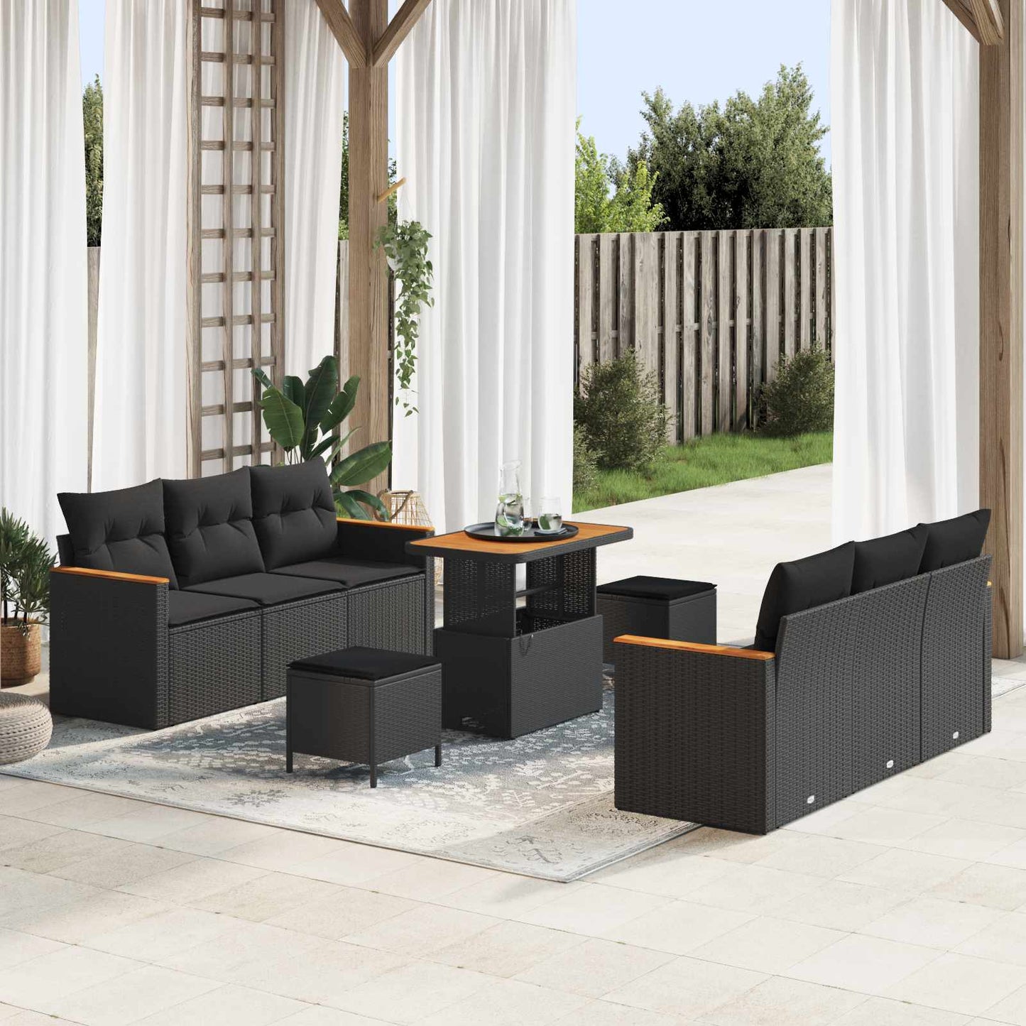 Gartensofa-set mit Kissen 11 pcs Schwarz Poly-Rattan