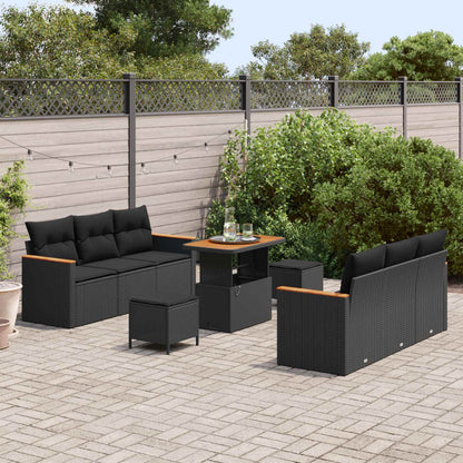 Gartensofa-set mit Kissen 11 pcs Schwarz Poly-Rattan