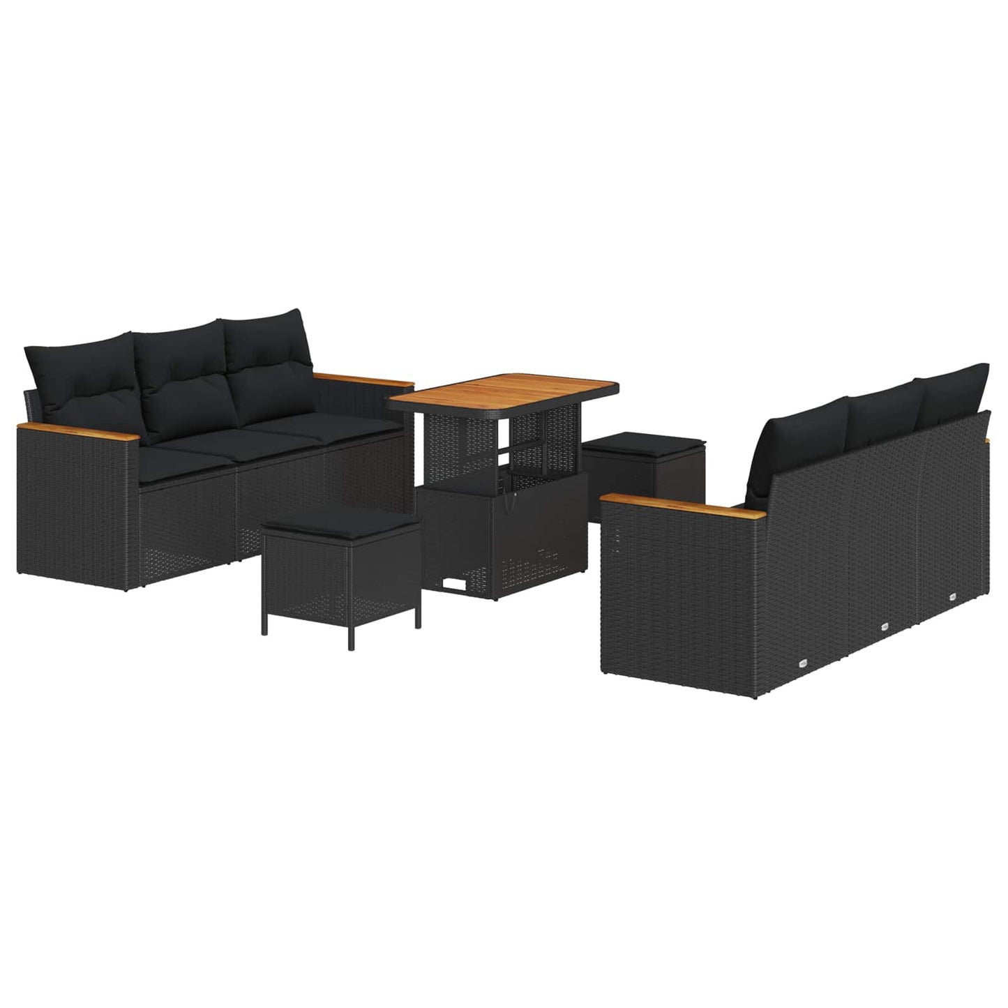 Gartensofa-set mit Kissen 11 pcs Schwarz Poly-Rattan