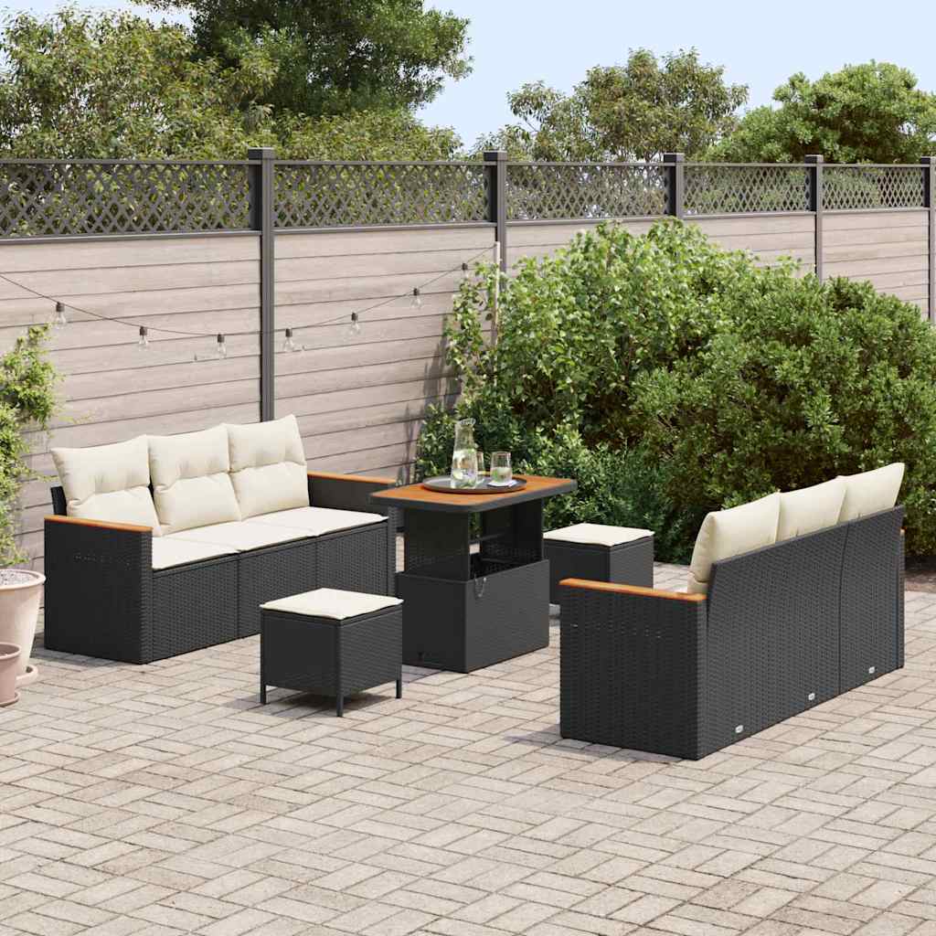 vidaXL Salon de jardin avec coussins 11 pcs Noir et crème Résine tressée