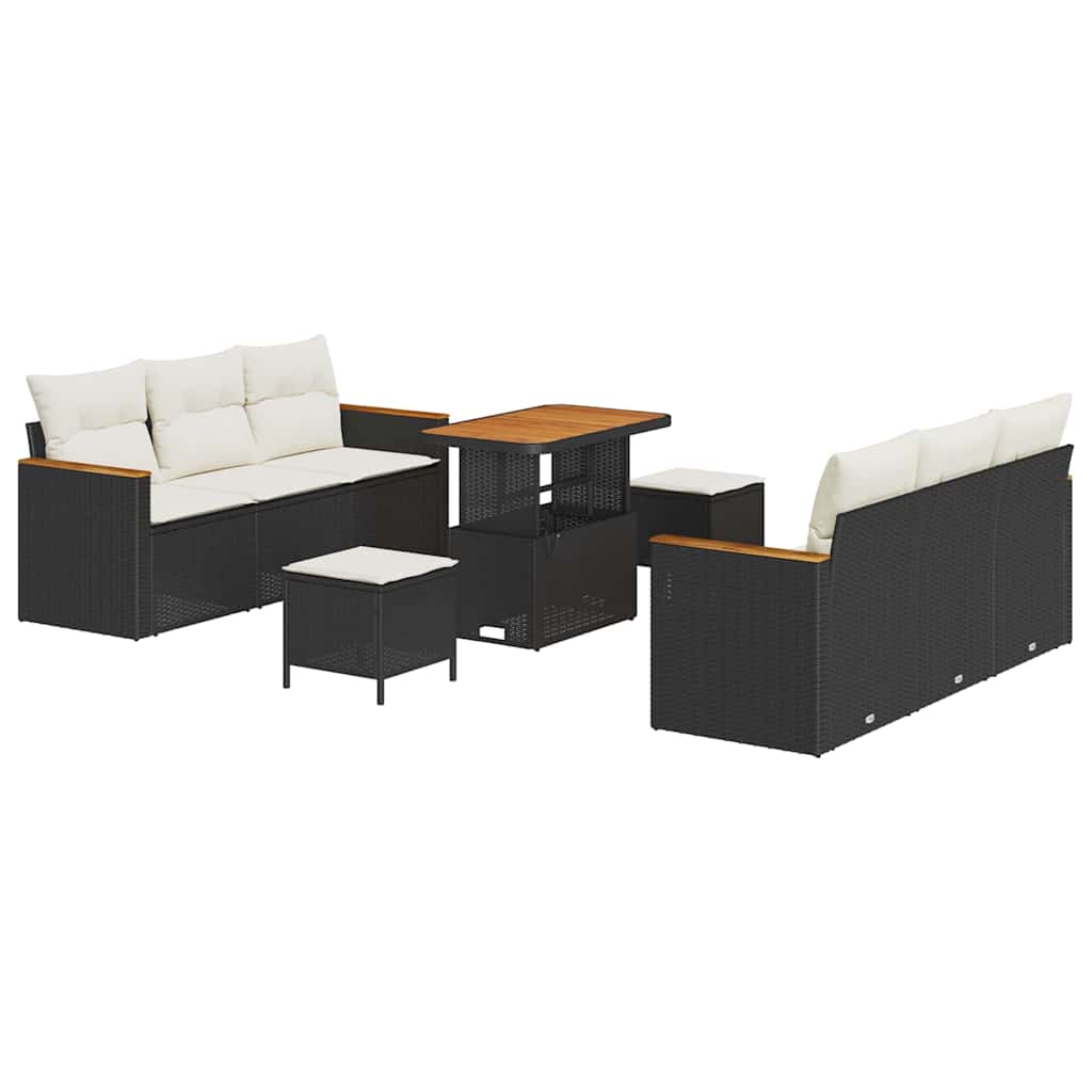 vidaXL Salon de jardin avec coussins 11 pcs Noir et crème Résine tressée
