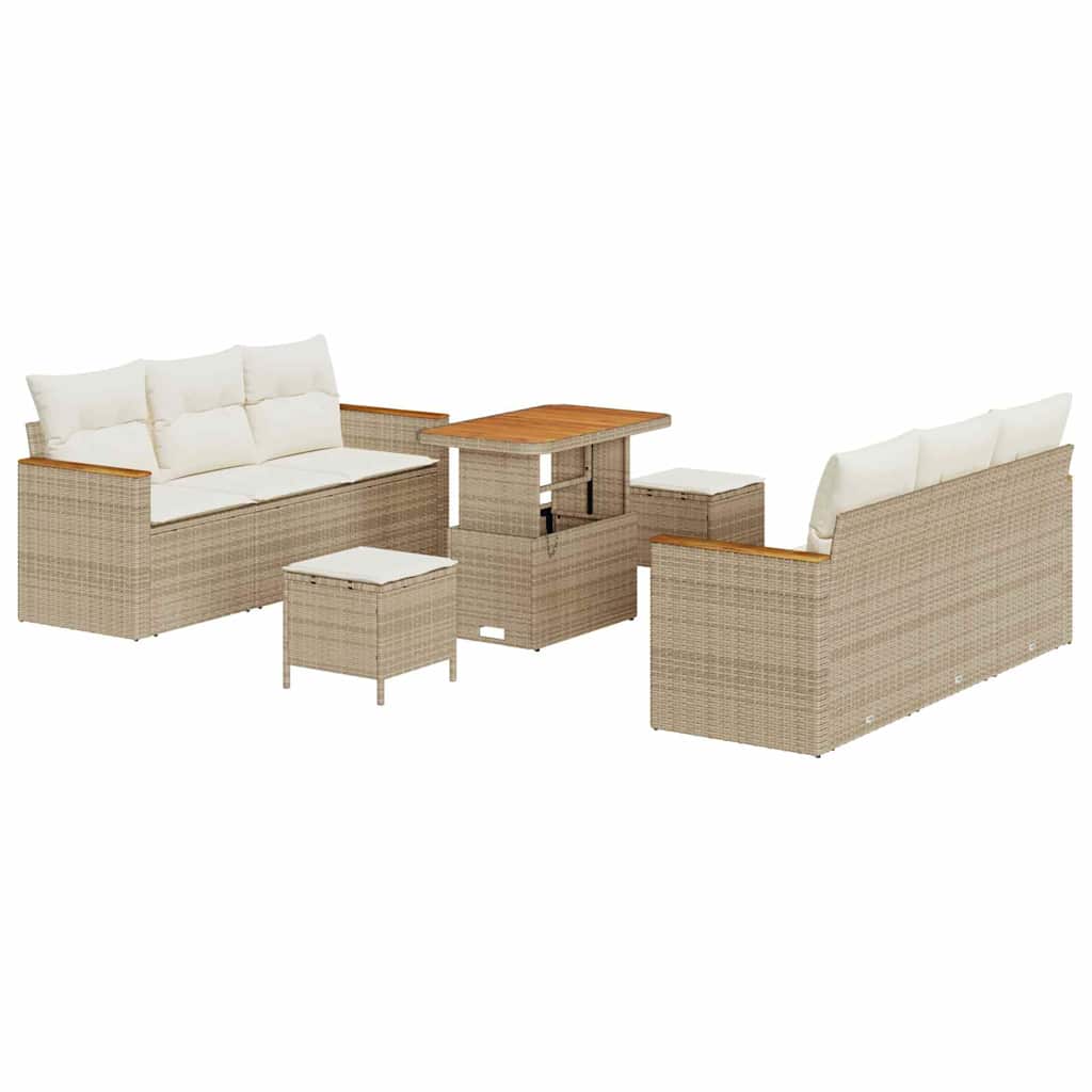 Gartensofa-set mit Kissen 11 pcs Beige und Creme Poly-Rattan