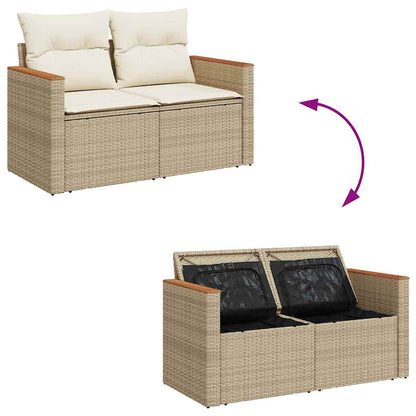 Gartensofa-set mit Kissen 11 pcs Beige und Creme Poly-Rattan