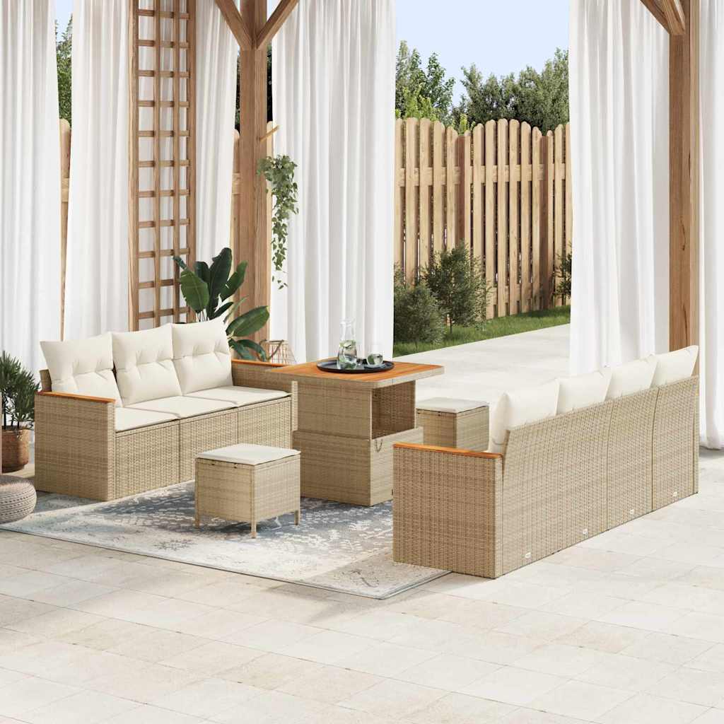 Gartensofa-set mit Kissen 14 pcs Beige und Creme Poly-Rattan