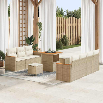 Gartensofa-set mit Kissen 14 pcs Beige und Creme Poly-Rattan
