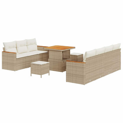 Gartensofa-set mit Kissen 14 pcs Beige und Creme Poly-Rattan
