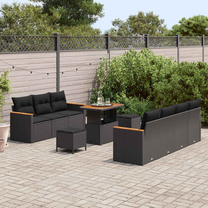 Gartensofa-set mit Kissen 14 pcs Schwarz Poly-Rattan