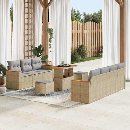 Gartensofa-set mit Kissen 14 pcs Beige und Hellgrau Poly-Rattan
